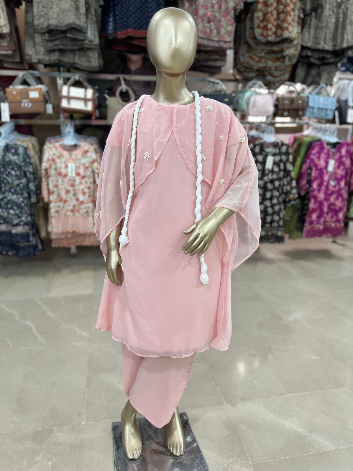 Kids chiffon Top Style 3pcs Suit – Sizes 24 to 36