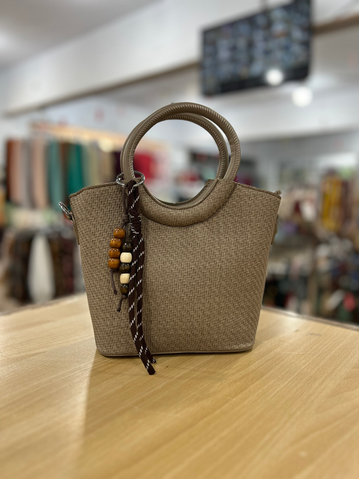 Imported Fabric Touch Handbag with Long Belt