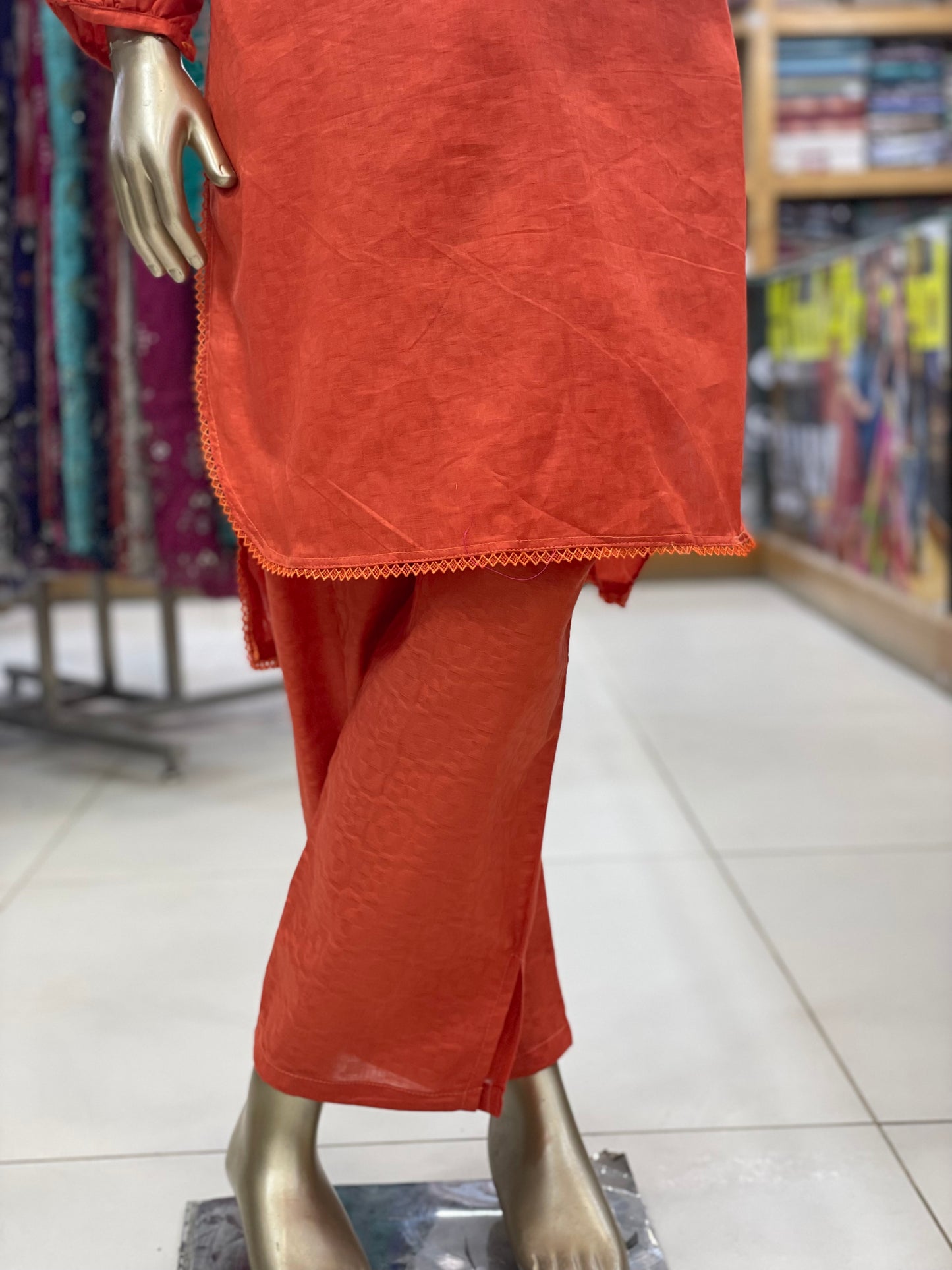 Girls Embroidered 2-Piece Suit – Stylish Kurti & Trouser Set with Tassel Detail