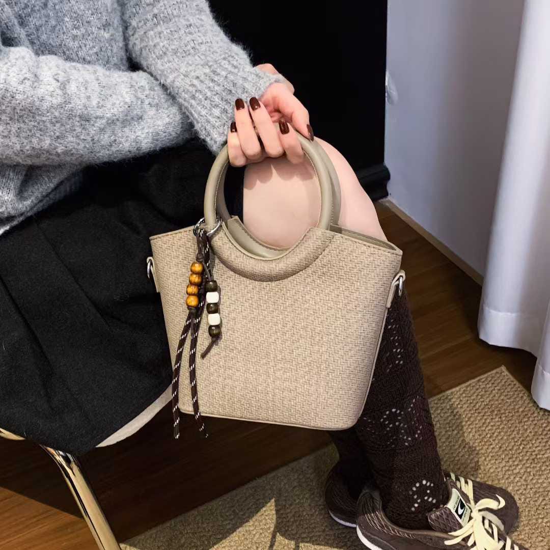 Elegant Woven Top Handle & Crossbody Tote Bag with Adjustable Long Strap