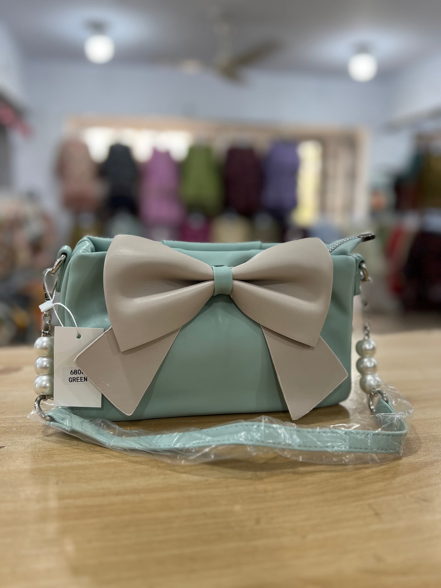 Elegant Bow Crossbody Bag with Pearl Chain & Adjustable Long Strap