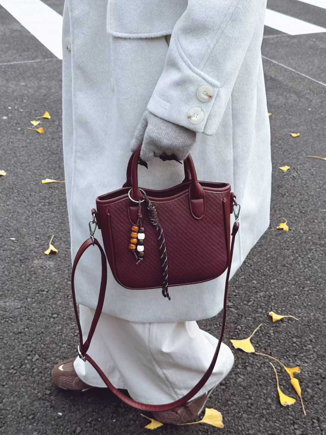 Elegant Mini Woven Tote Handbag with Adjustable Long Crossbody Strap