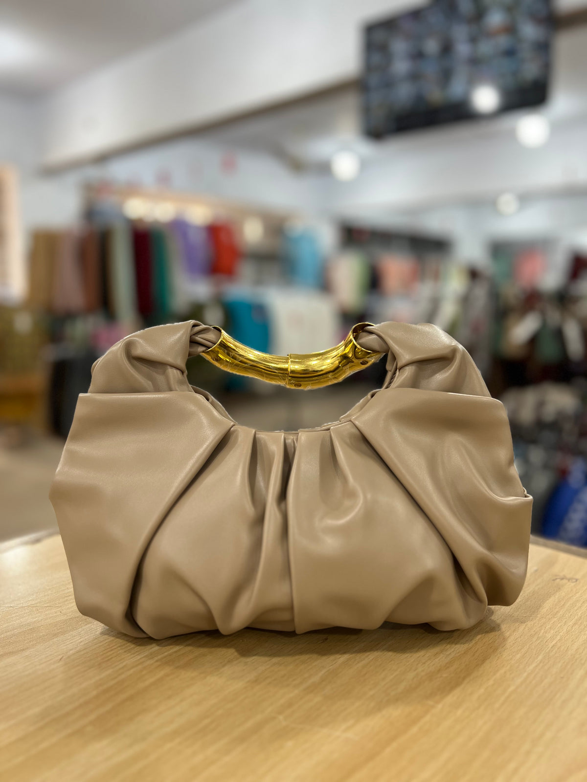 Ruched Gold Handle Party Wear Handbag
