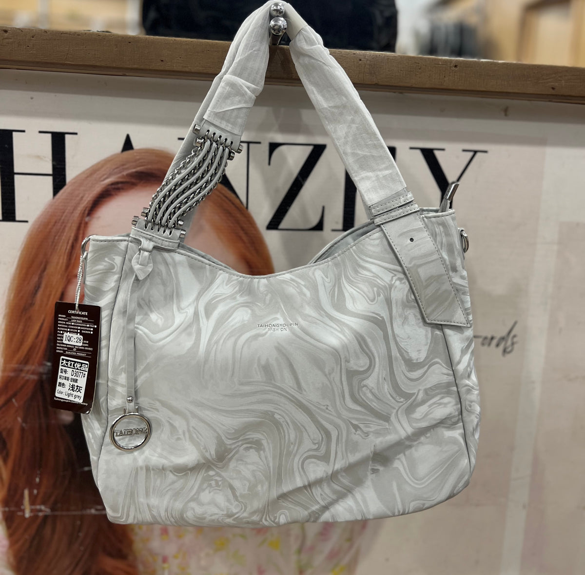 Velvet Look Shoulder Bag with Long Adjustable Strap
