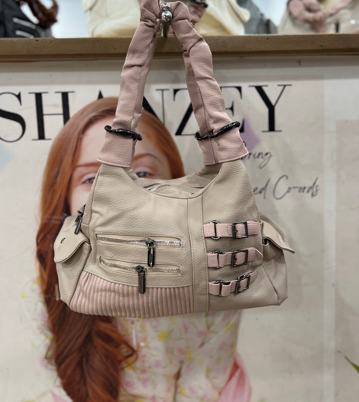Large Size Soft Stuff Double Zipper Shoulder Bag