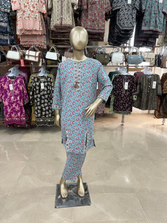Girls Printed Cotton 2-Piece Suit – Floral Print