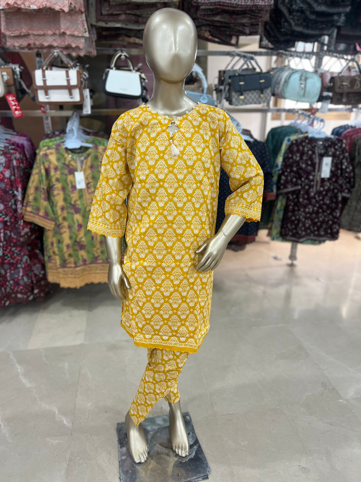 Girls Printed Cotton 2-Piece Suit – Floral Print with Tassel Detail