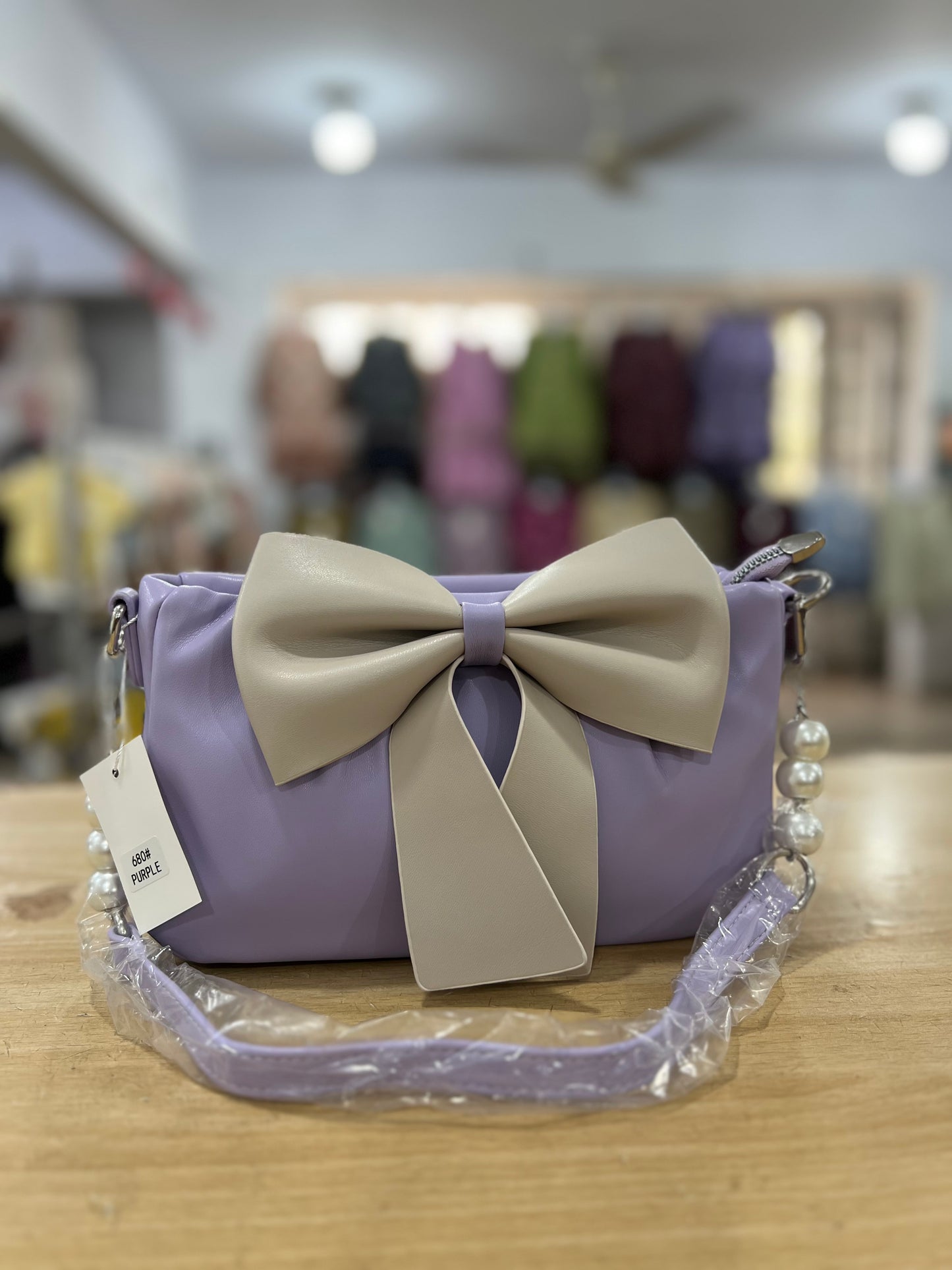Elegant Bow Crossbody Bag with Pearl Chain & Adjustable Long Strap