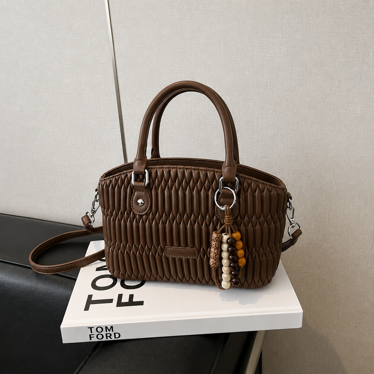 Elegant Quilted Top Handle & Crossbody Handbag with Adjustable Long Strap