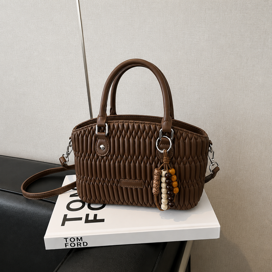 Elegant Quilted Top Handle & Crossbody Handbag with Adjustable Long Strap