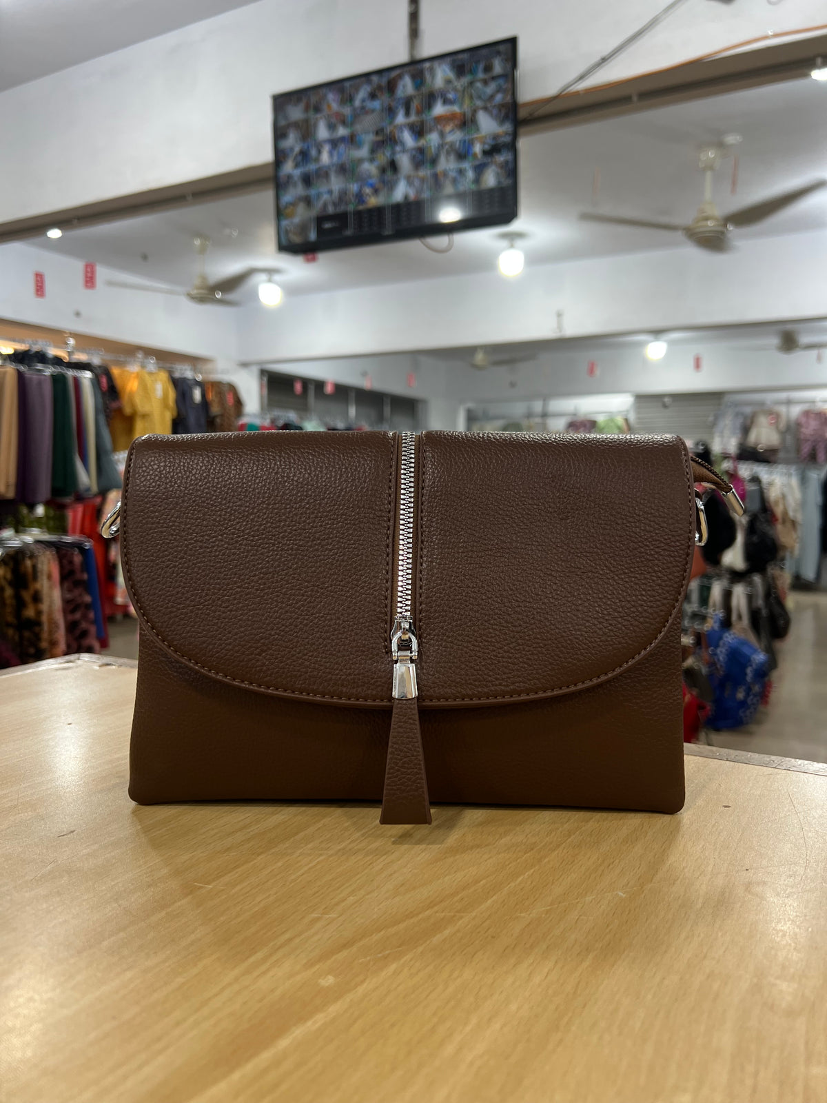Elegant Textured Shoulder Bag with Double Belt & 5 Compartments