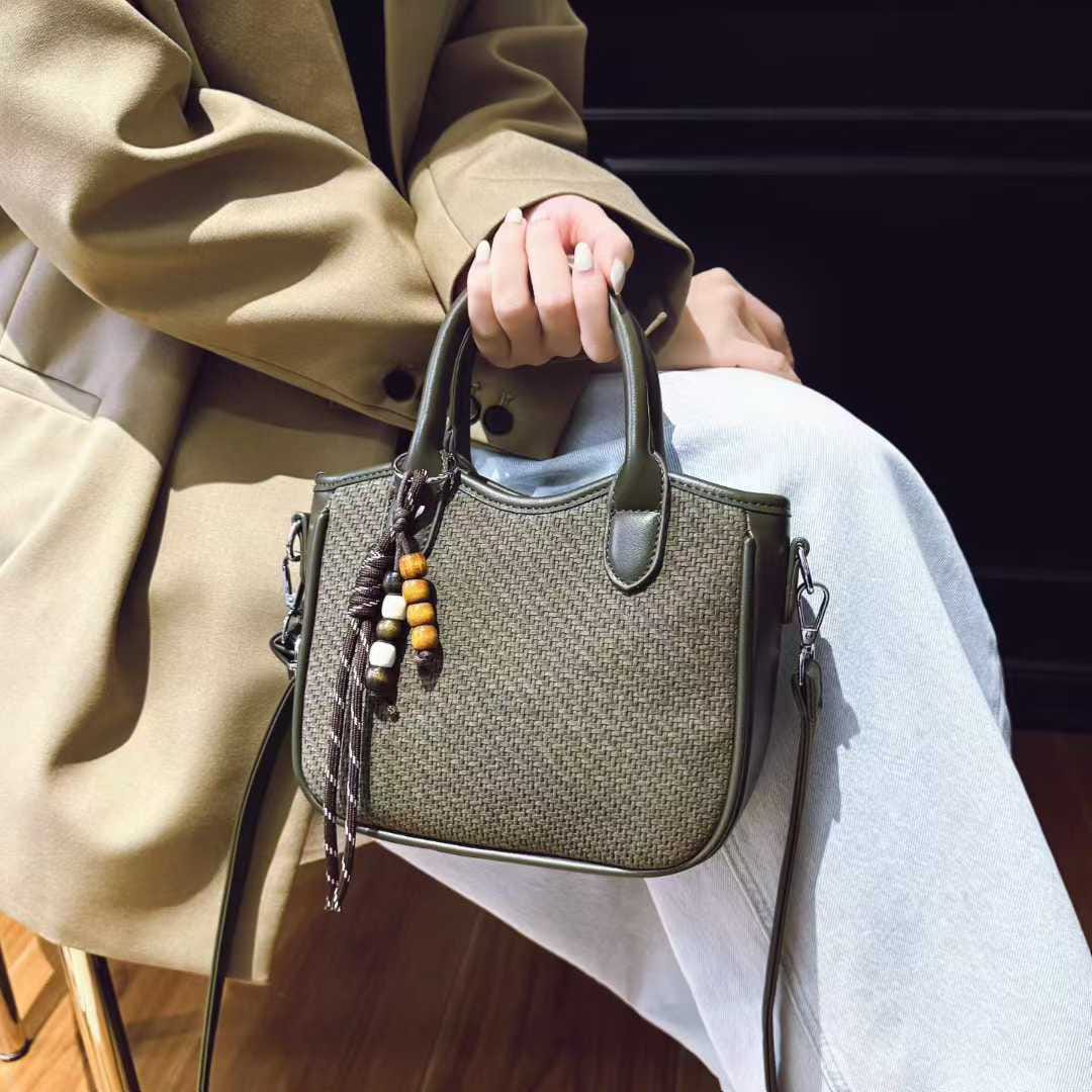 Elegant Mini Woven Tote Handbag with Adjustable Long Crossbody Strap