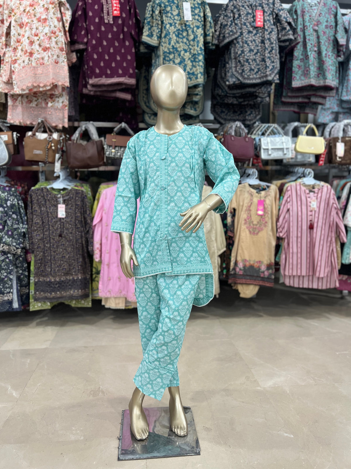 Bin Saeed Printed Cotton 2-Piece Suit with Long-Tail Style