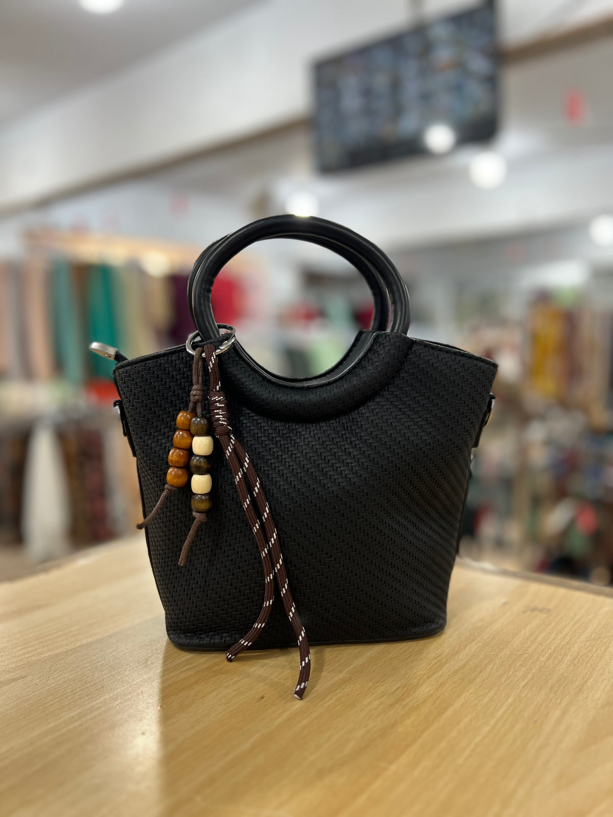 Imported Fabric Touch Handbag with Long Belt