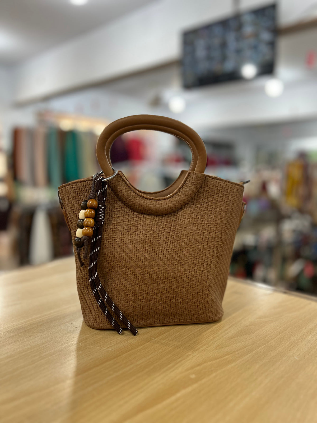 Imported Fabric Touch Handbag with Long Belt