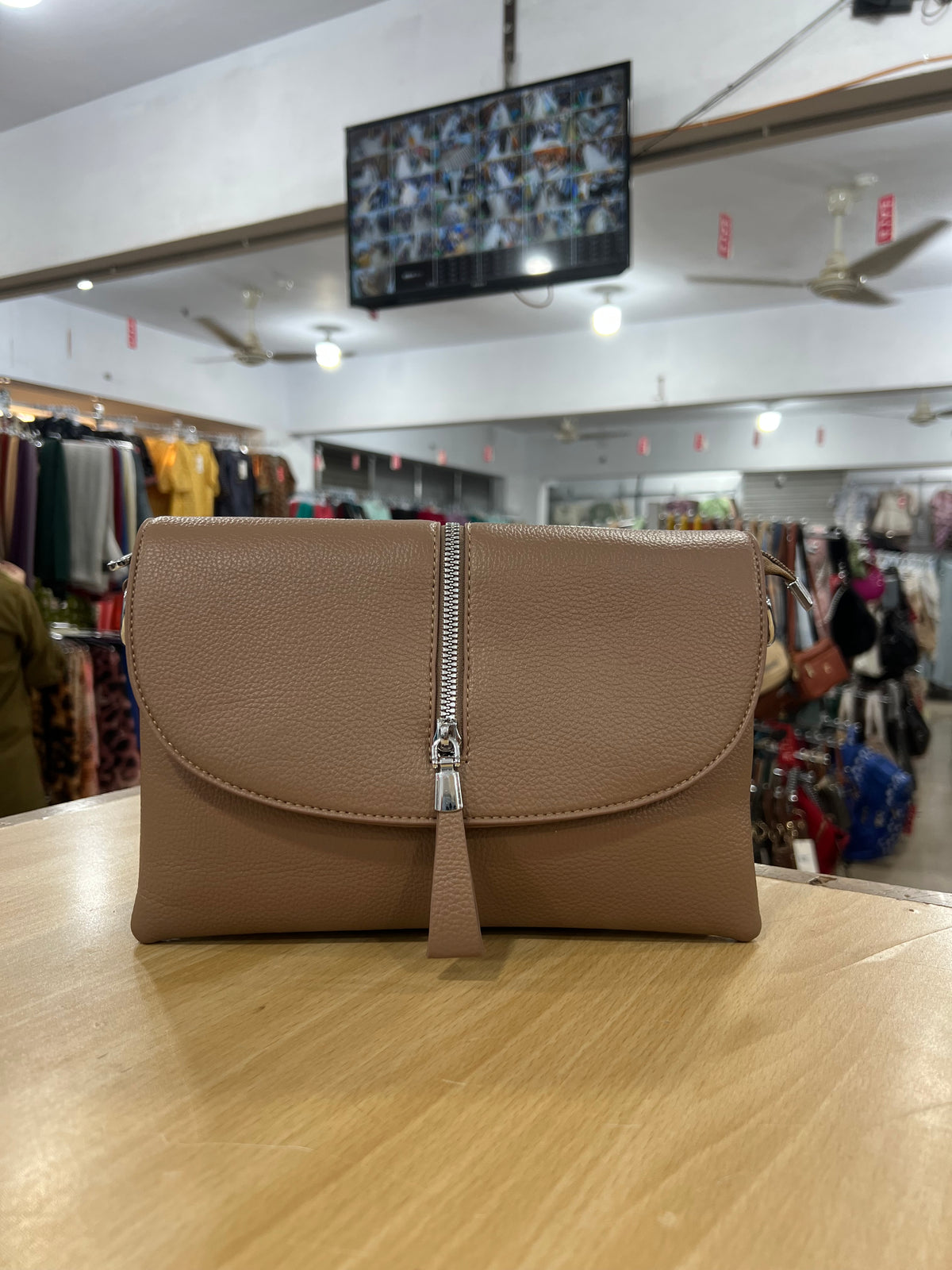 Elegant Textured Shoulder Bag with Double Belt & 5 Compartments