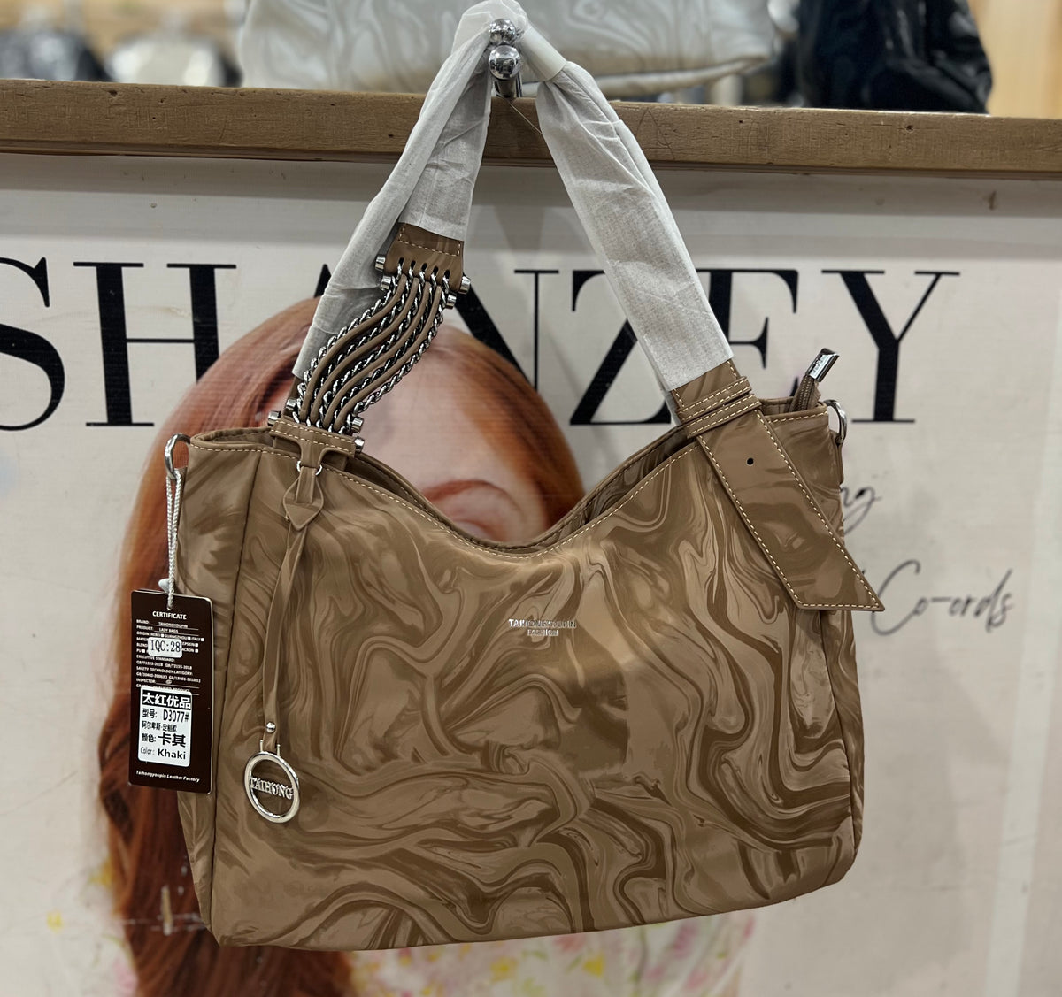 Velvet Look Shoulder Bag with Long Adjustable Strap