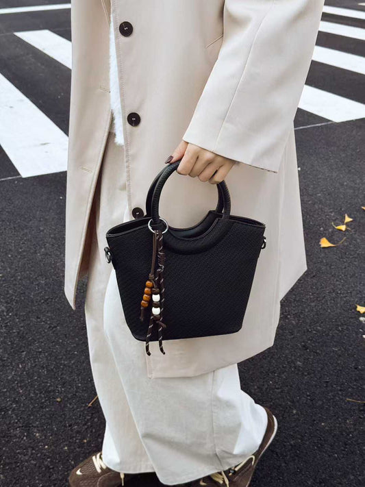 Elegant Woven Top Handle & Crossbody Tote Bag with Adjustable Long Strap
