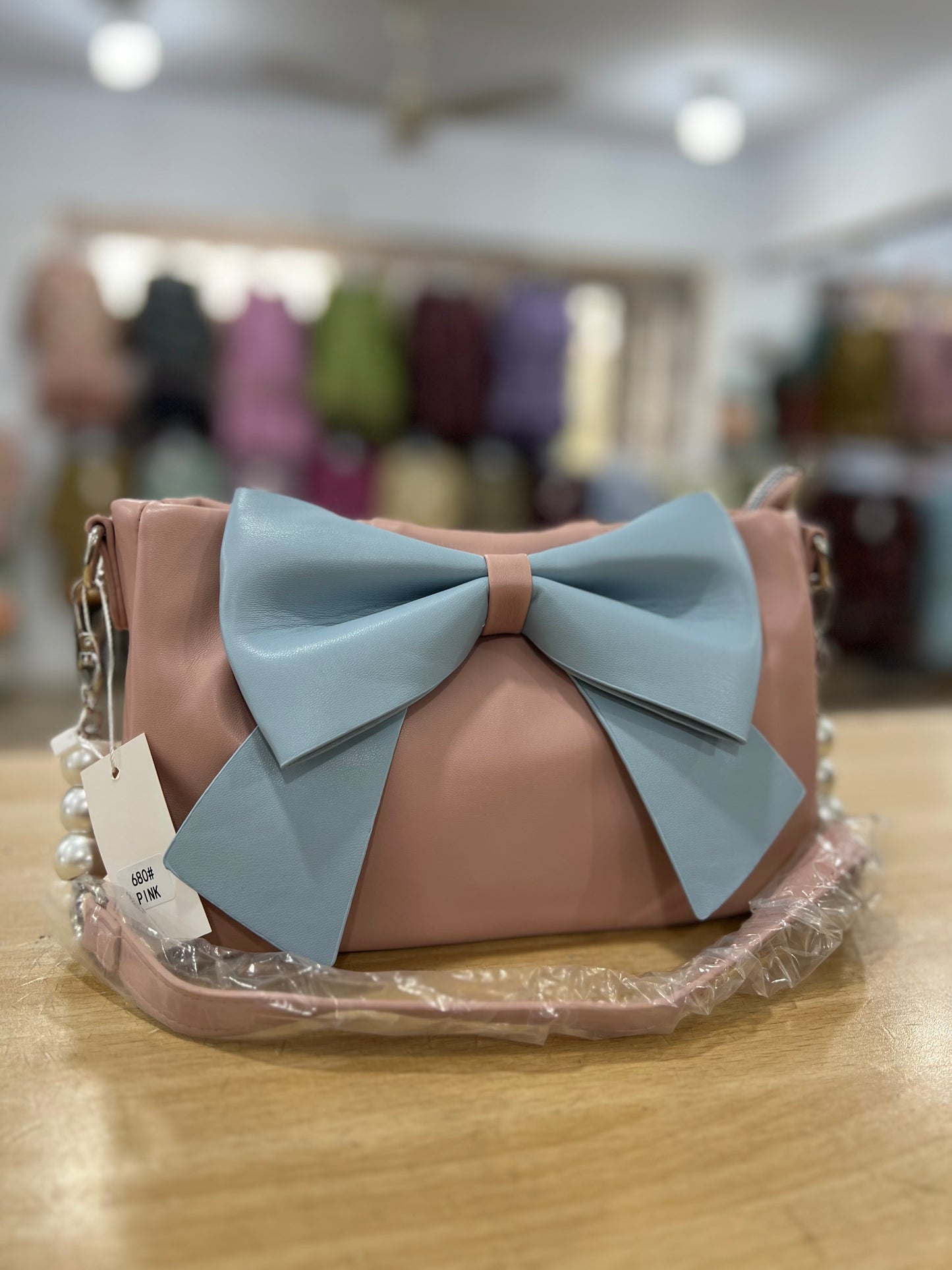Elegant Bow Crossbody Bag with Pearl Chain & Adjustable Long Strap