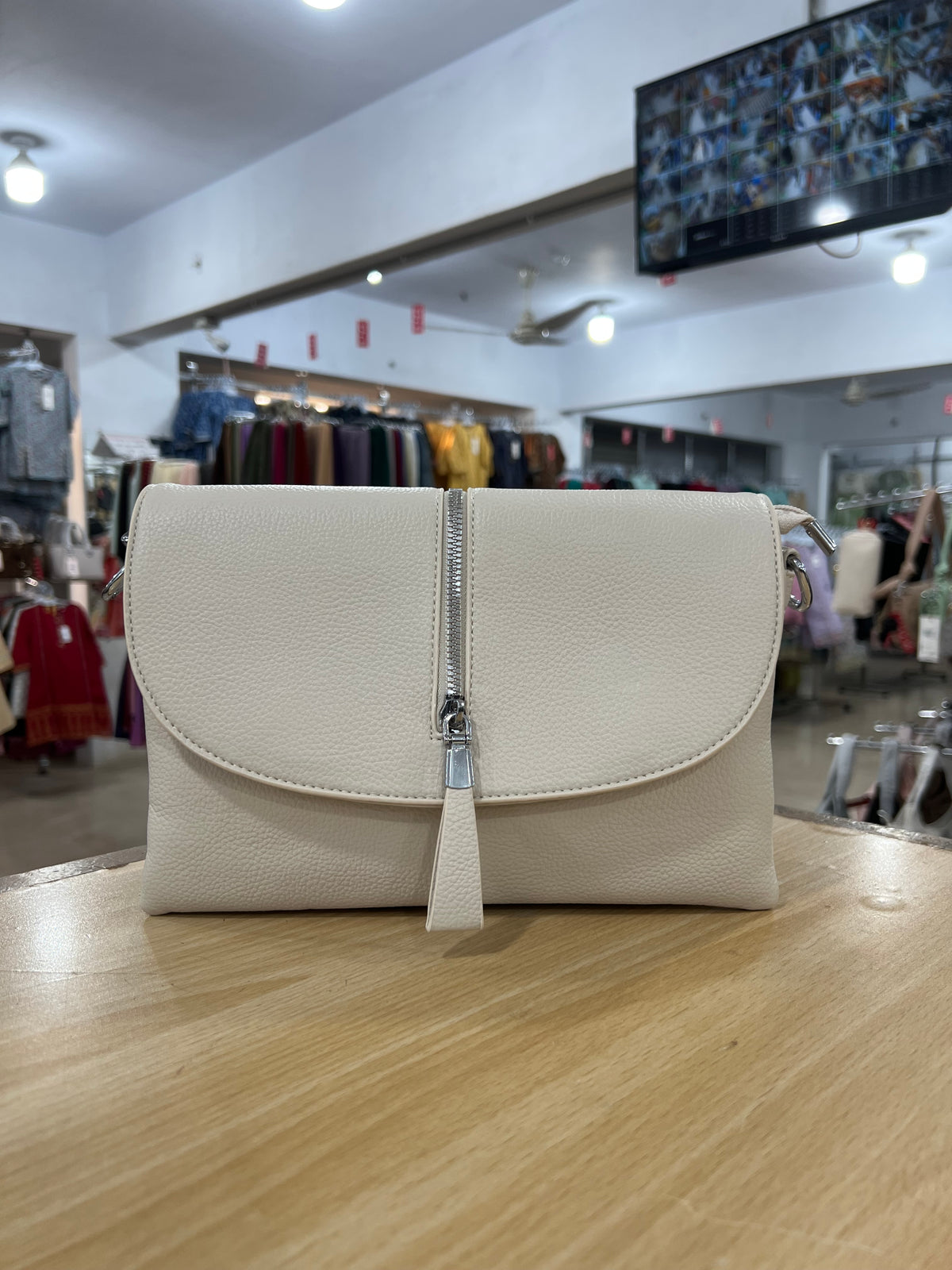 Elegant Textured Shoulder Bag with Double Belt & 5 Compartments