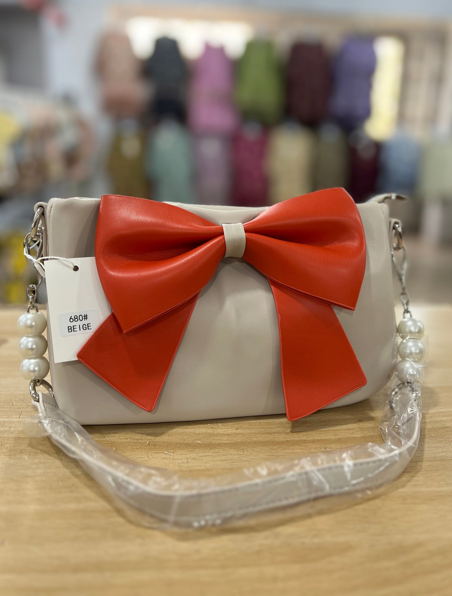 Elegant Bow Crossbody Bag with Pearl Chain & Adjustable Long Strap