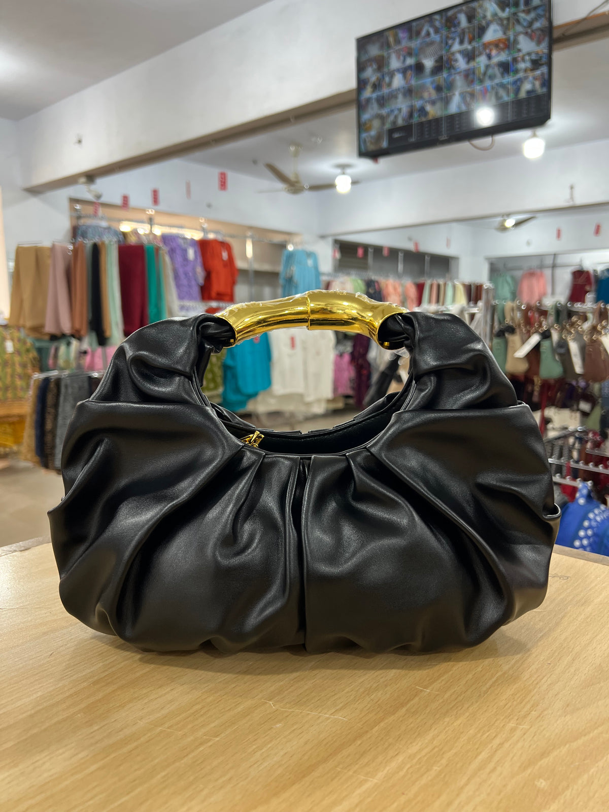 Ruched Gold Handle Party Wear Handbag