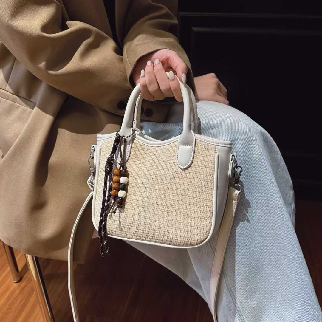 Elegant Mini Woven Tote Handbag with Adjustable Long Crossbody Strap