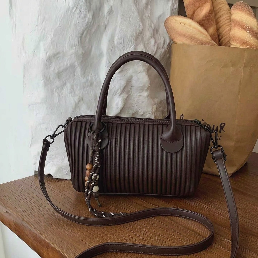 Elegant Ribbed Mini Handbag with Adjustable Long Crossbody Strap