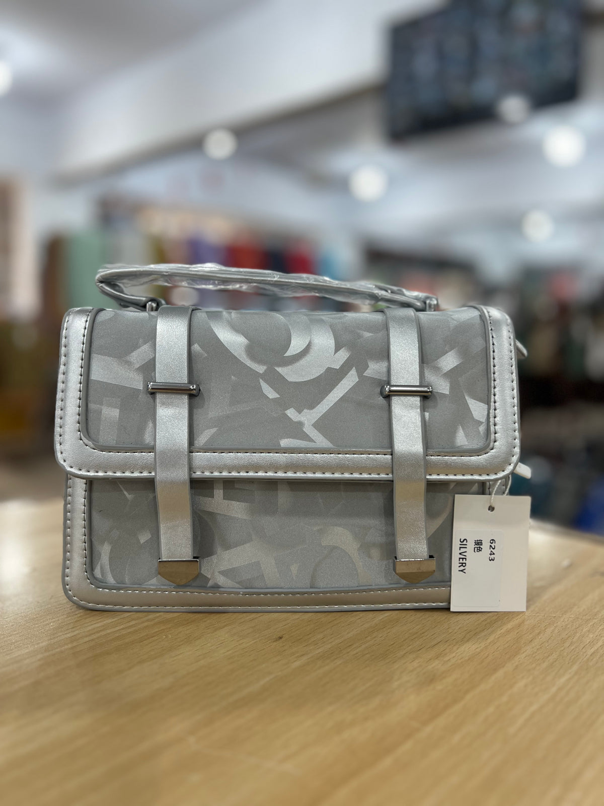 Velvet Touch Printed Handbag with Long Sling Strap