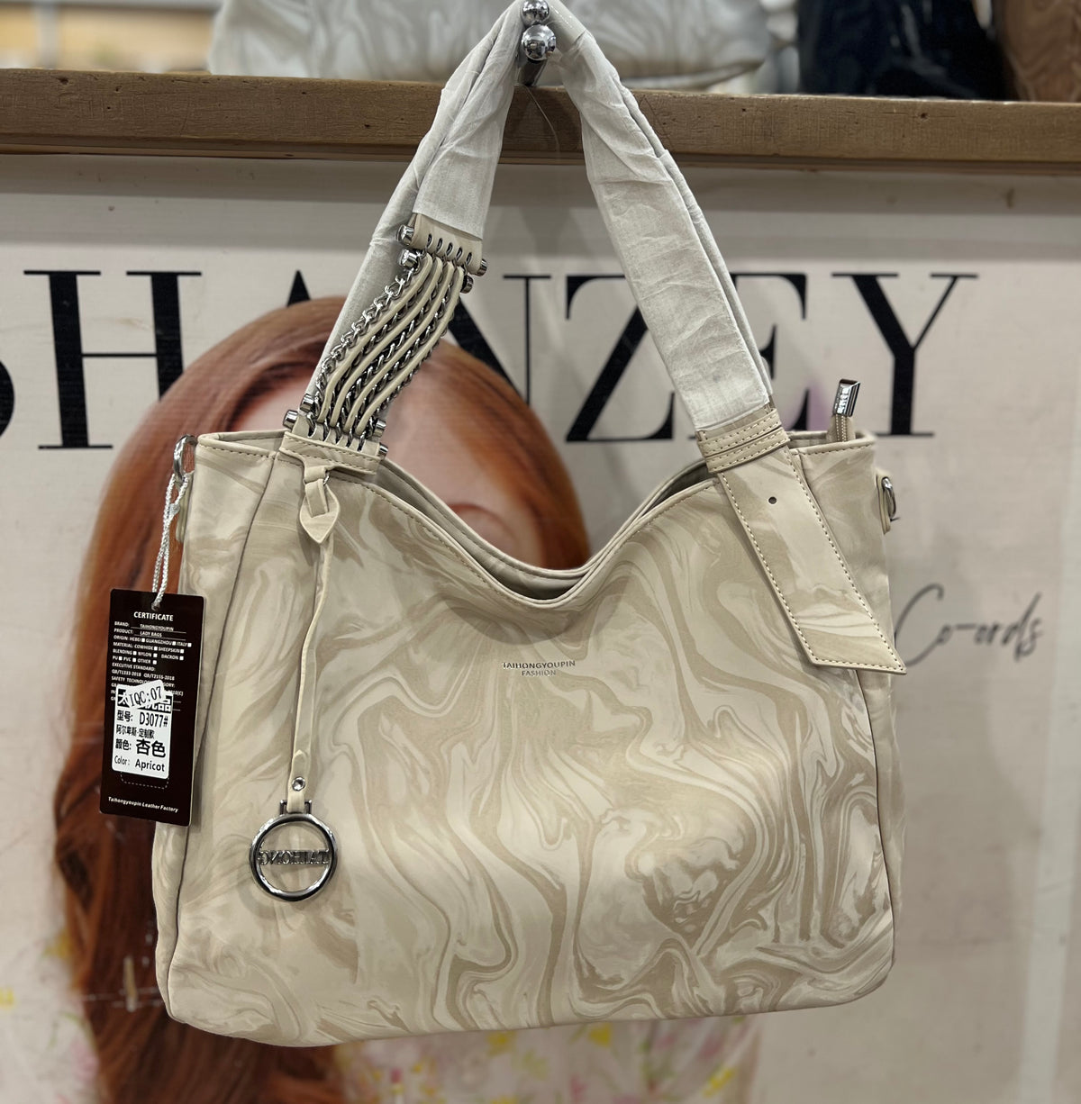 Velvet Look Shoulder Bag with Long Adjustable Strap