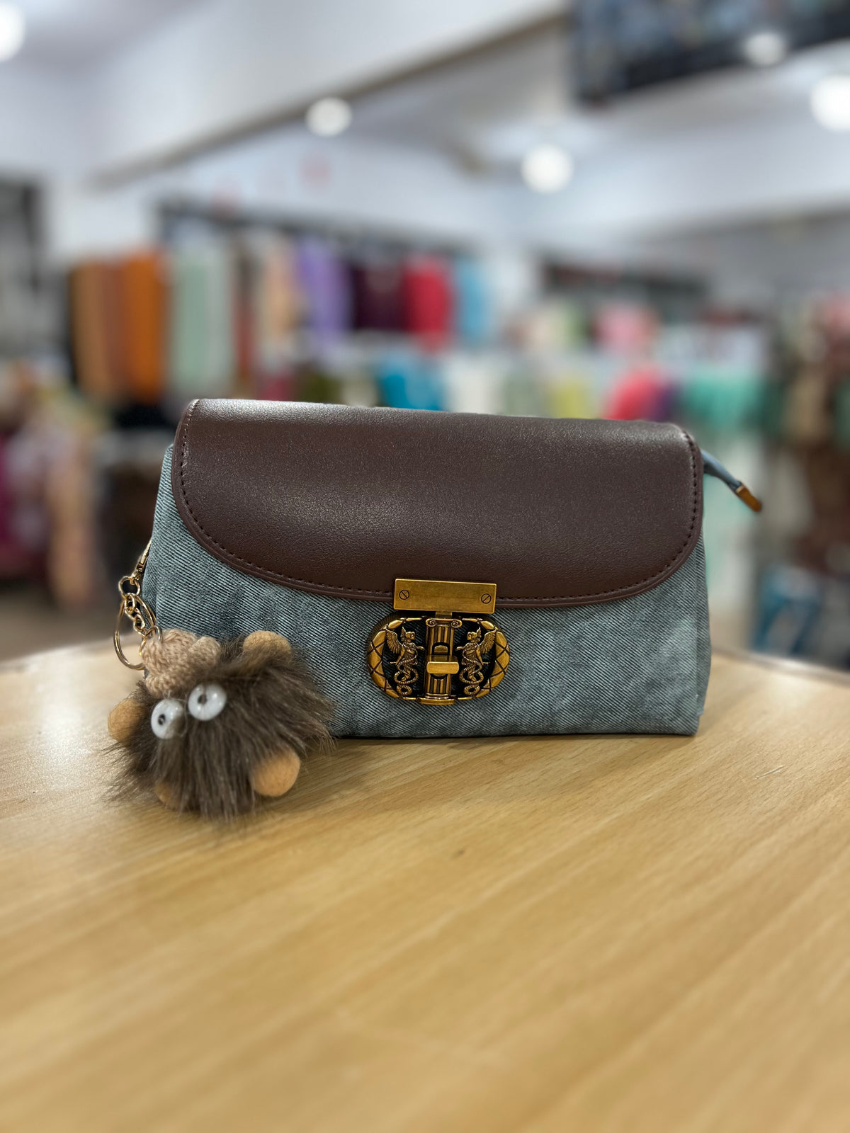 China Imported Denim Crossbody Bag with Cute Keychain