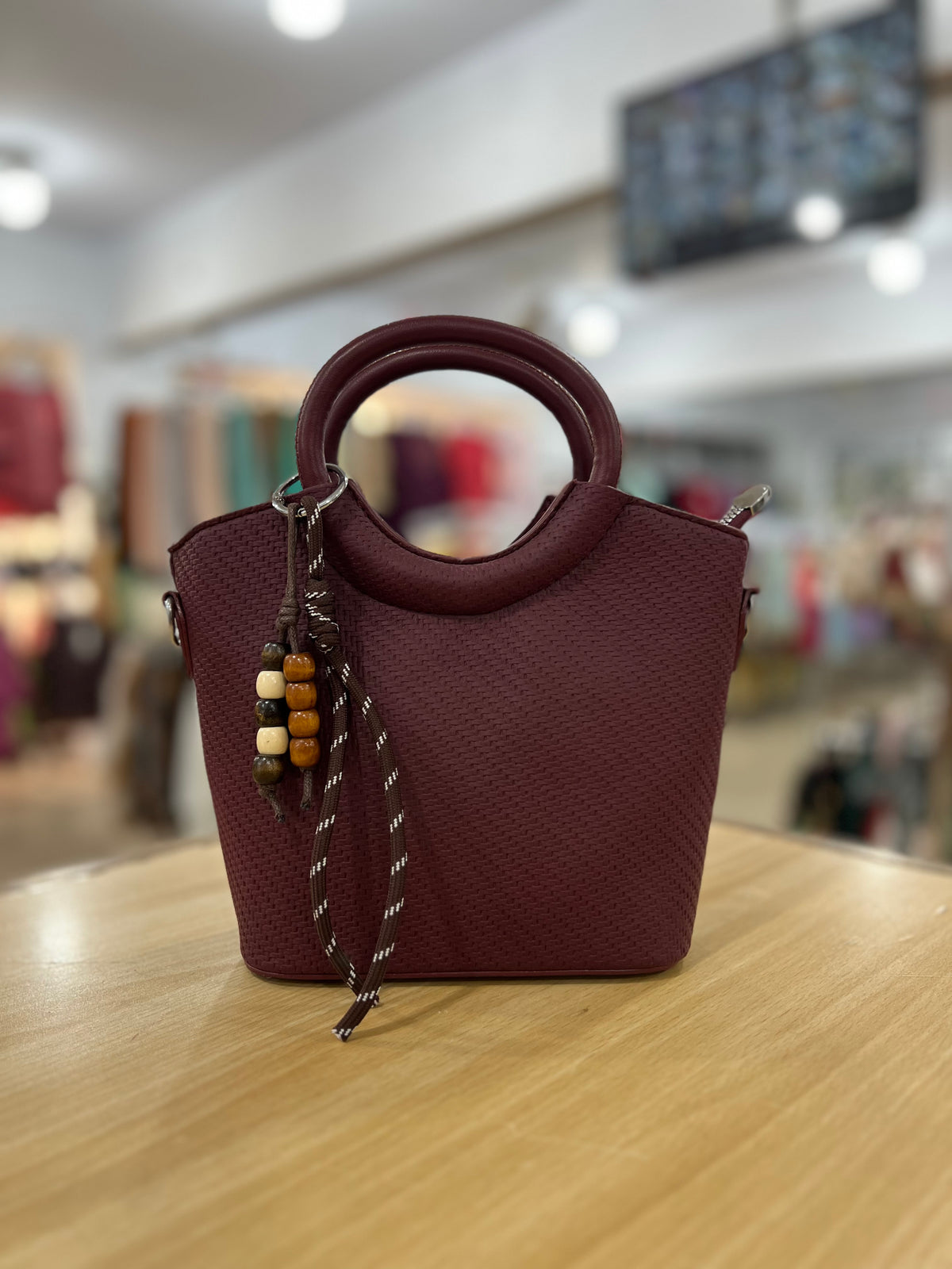 Imported Fabric Touch Handbag with Long Belt