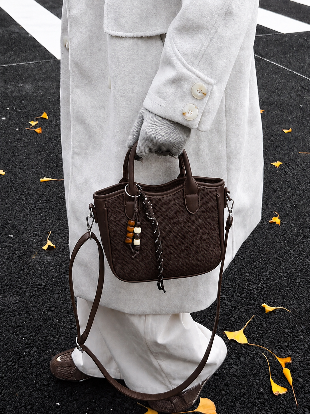 Elegant Mini Woven Tote Handbag with Adjustable Long Crossbody Strap