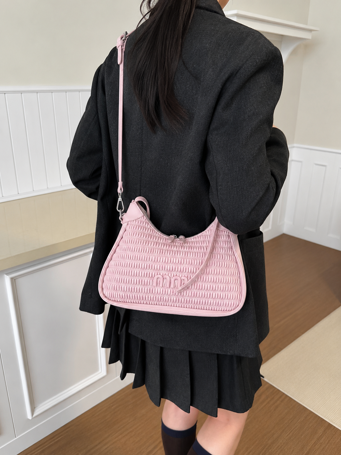 Elegant Textured Shoulder & Crossbody Bag with Adjustable Long Strap