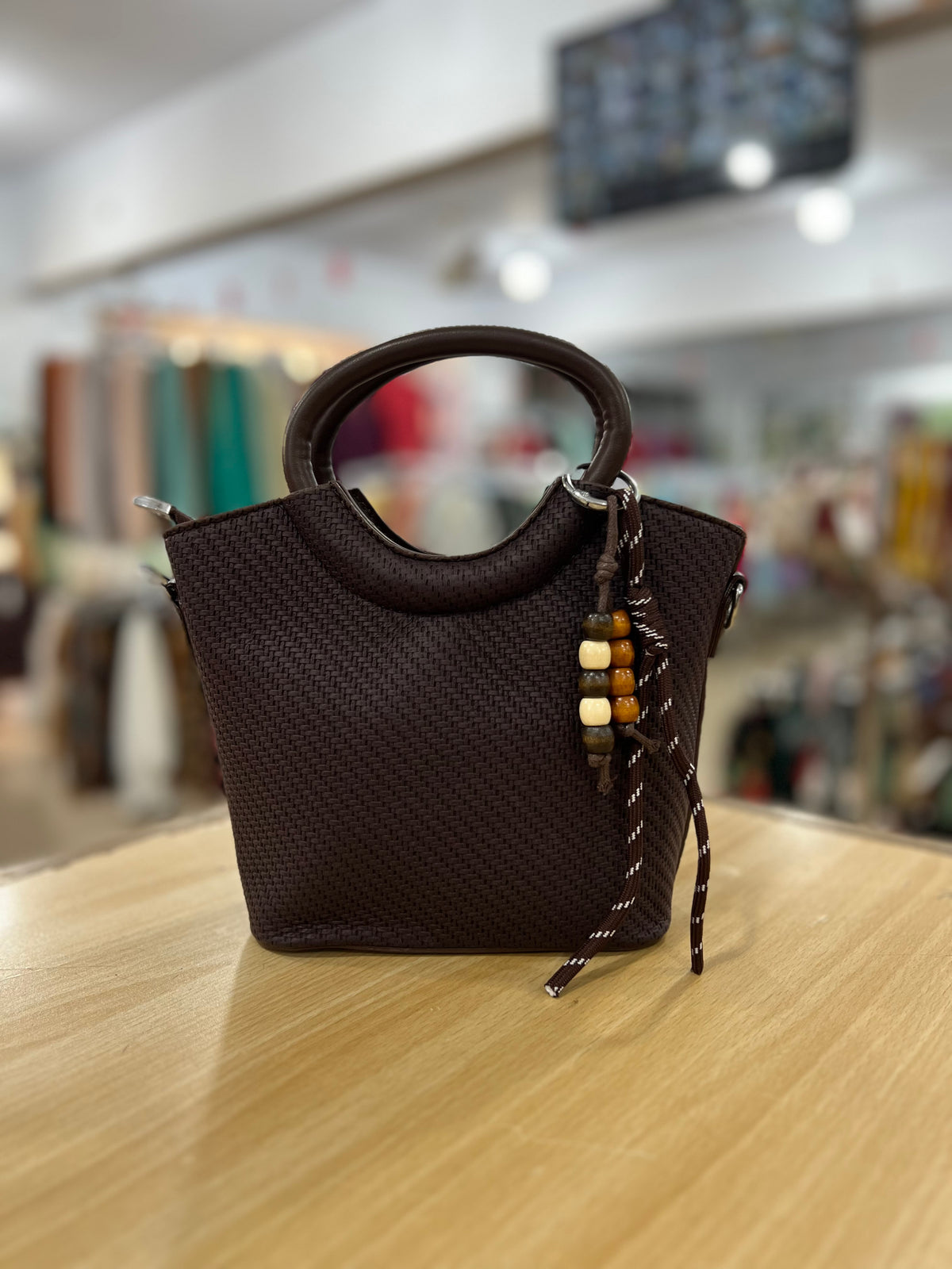 Imported Fabric Touch Handbag with Long Belt