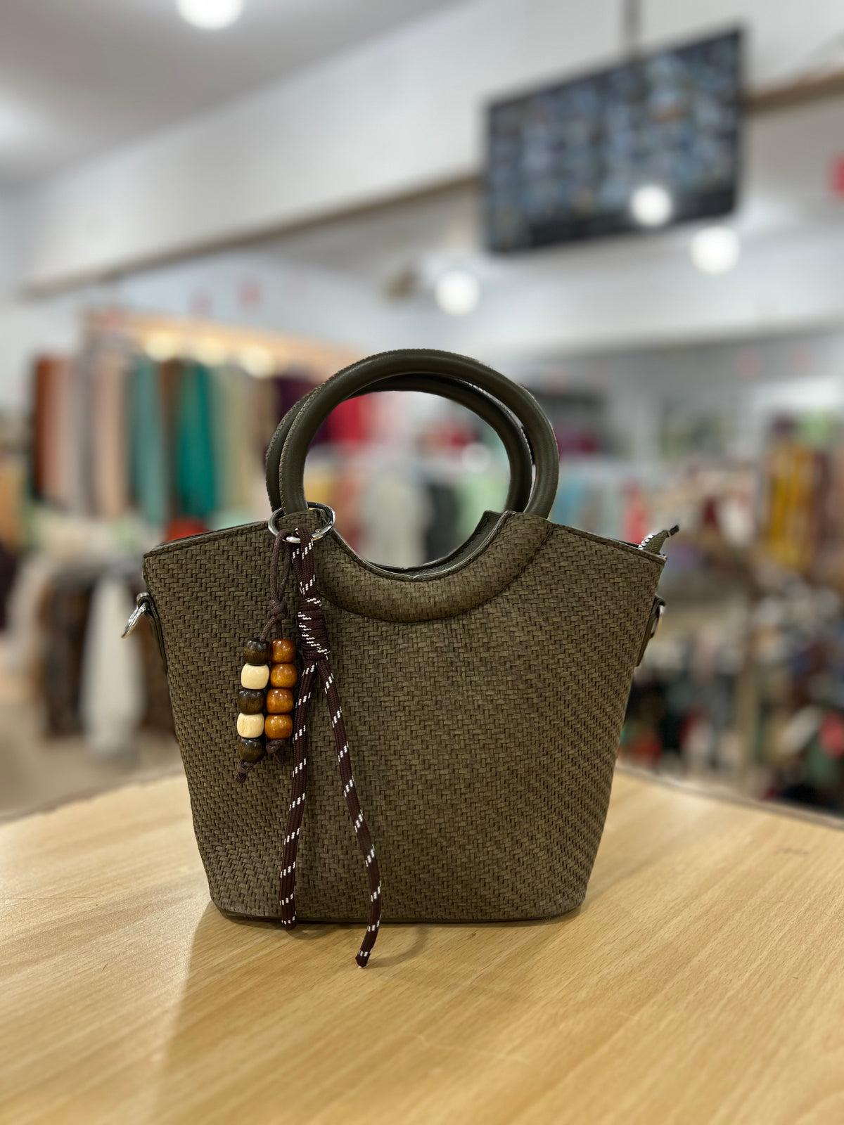 Imported Fabric Touch Handbag with Long Belt