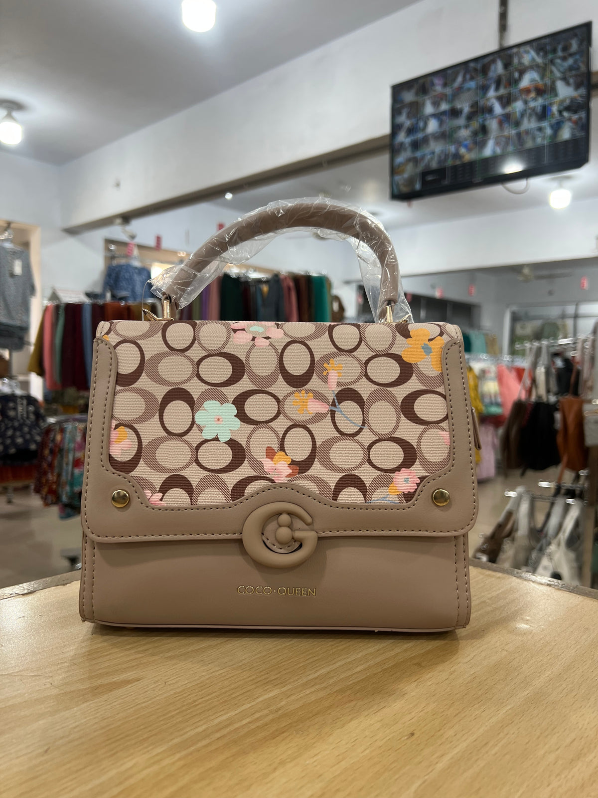 Coco Queen Floral Printed Handbag with Long Belt