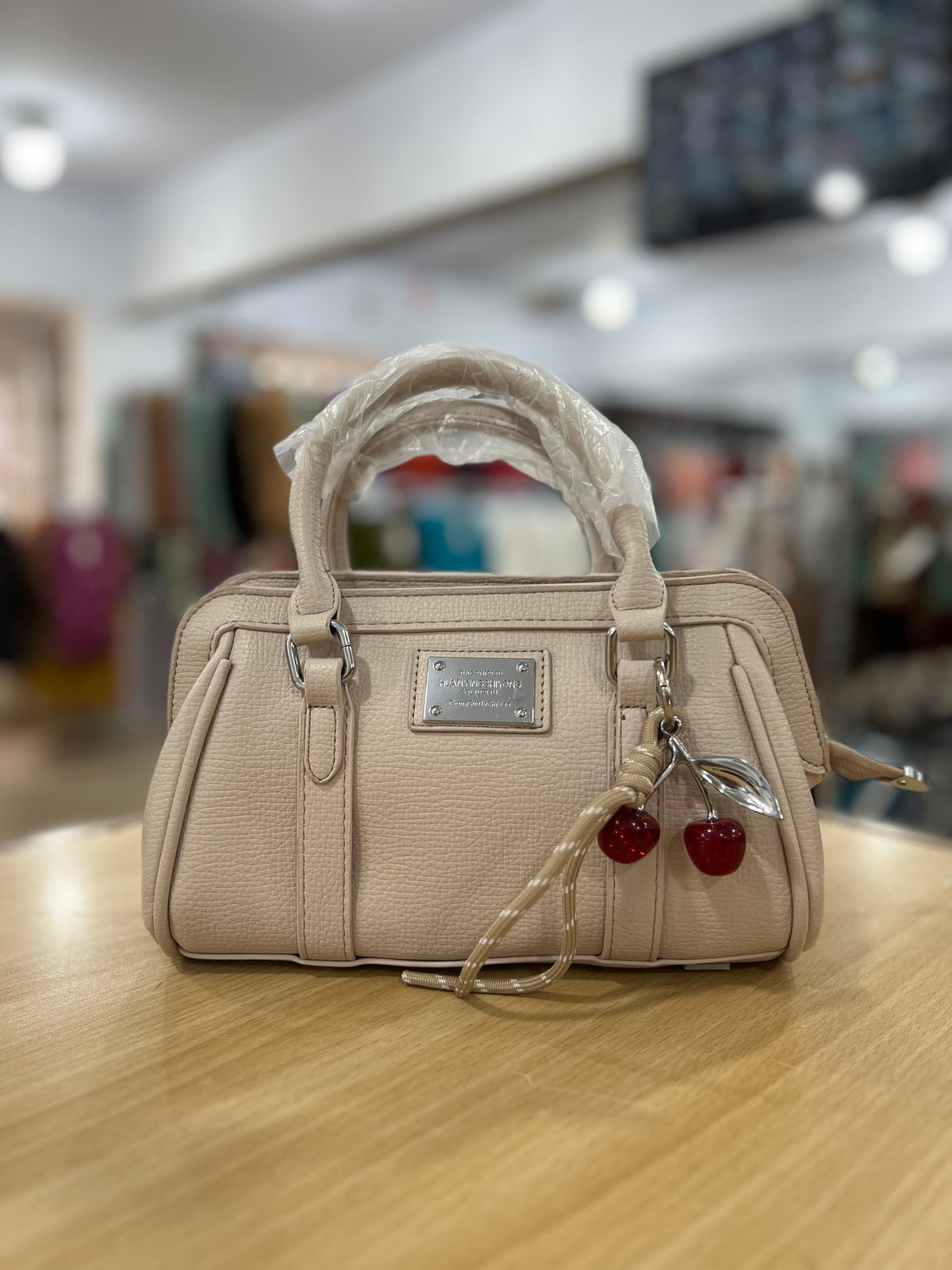 Elegant Mini Crossbody Bag with Cherry Keychain