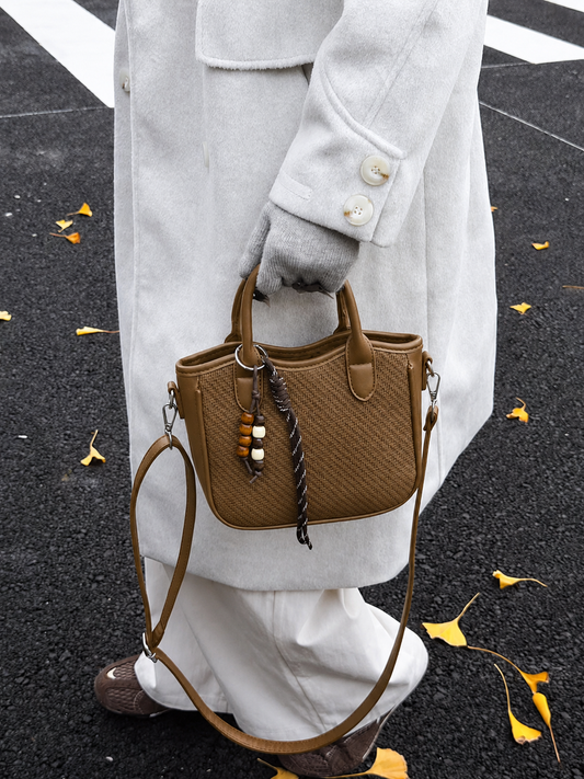 Elegant Mini Woven Tote Handbag with Adjustable Long Crossbody Strap