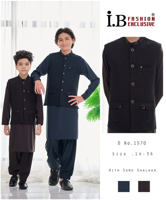 Premium Boys 3-Piece Shalwar Kameez with Waistcoat – Wash Wear Fabric