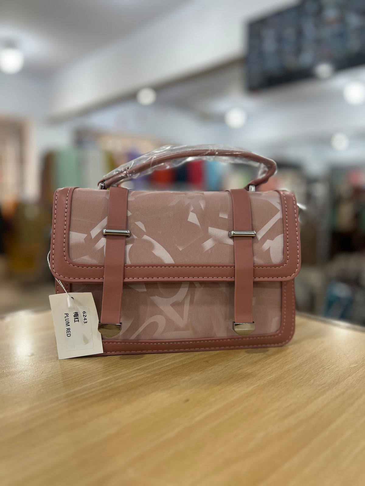 Velvet Touch Printed Handbag with Long Sling Strap