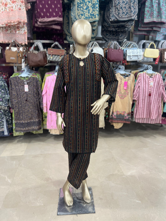 Bin Saeed Khaddar 2-Piece Suit – Black Printed