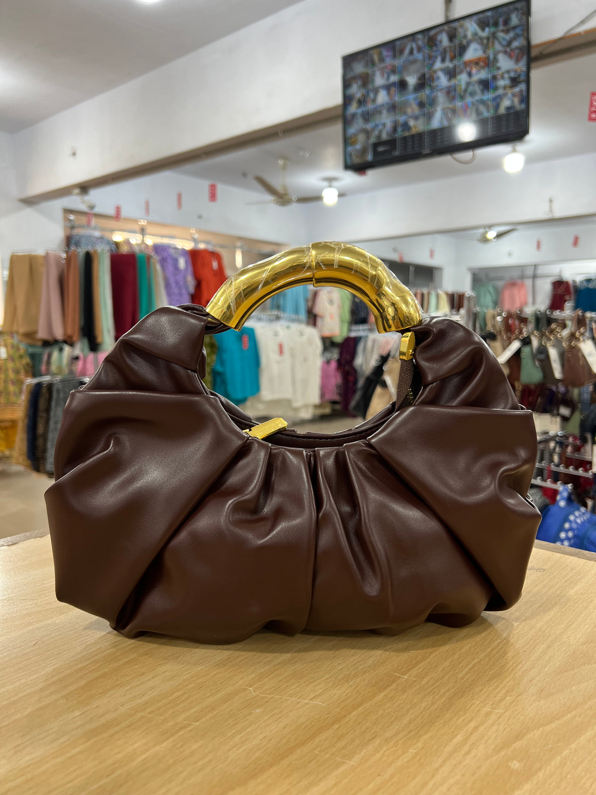 Ruched Gold Handle Party Wear Handbag