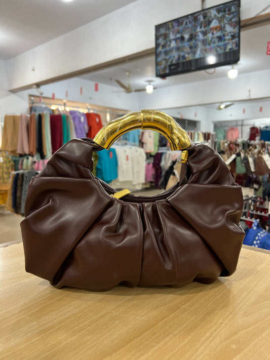 Ruched Gold Handle Party Wear Handbag