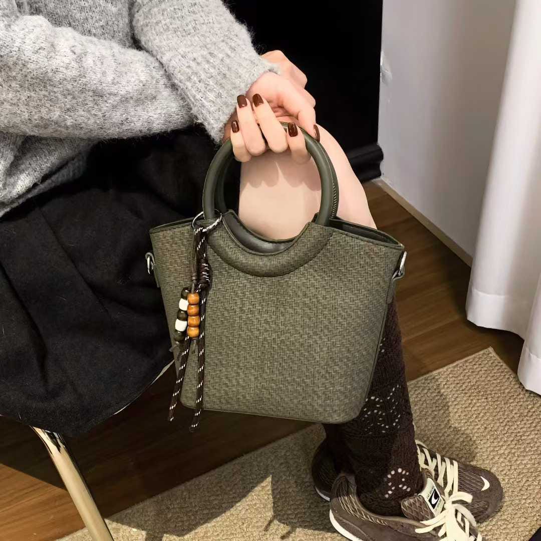 Elegant Woven Top Handle & Crossbody Tote Bag with Adjustable Long Strap