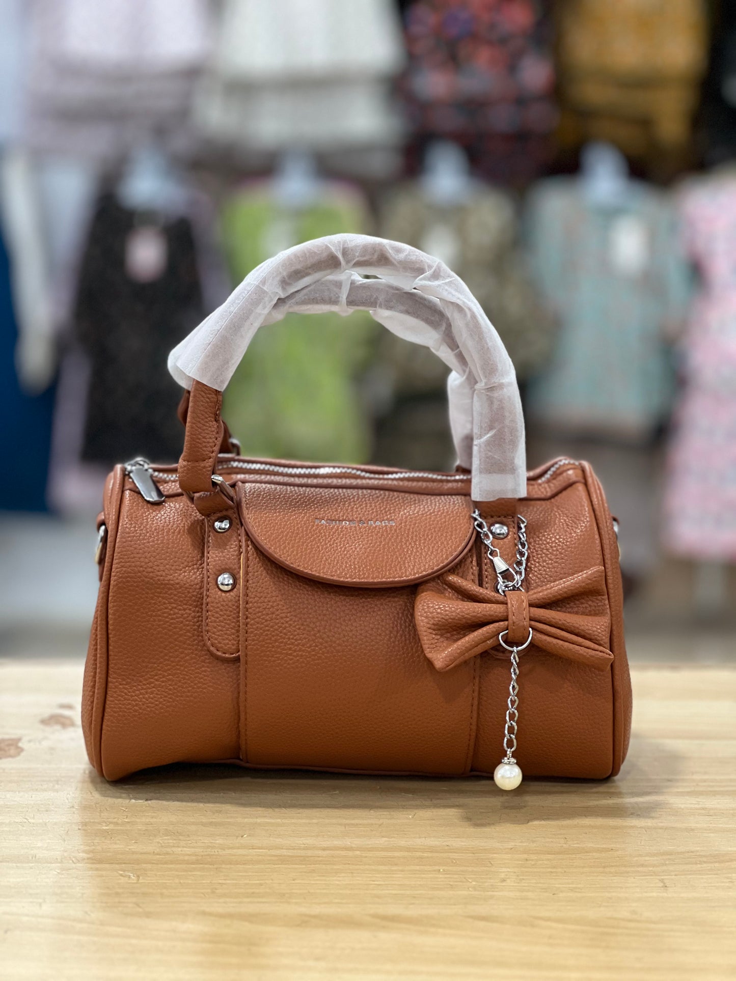 Elegant  Bow Charm Handbag with Long Belt