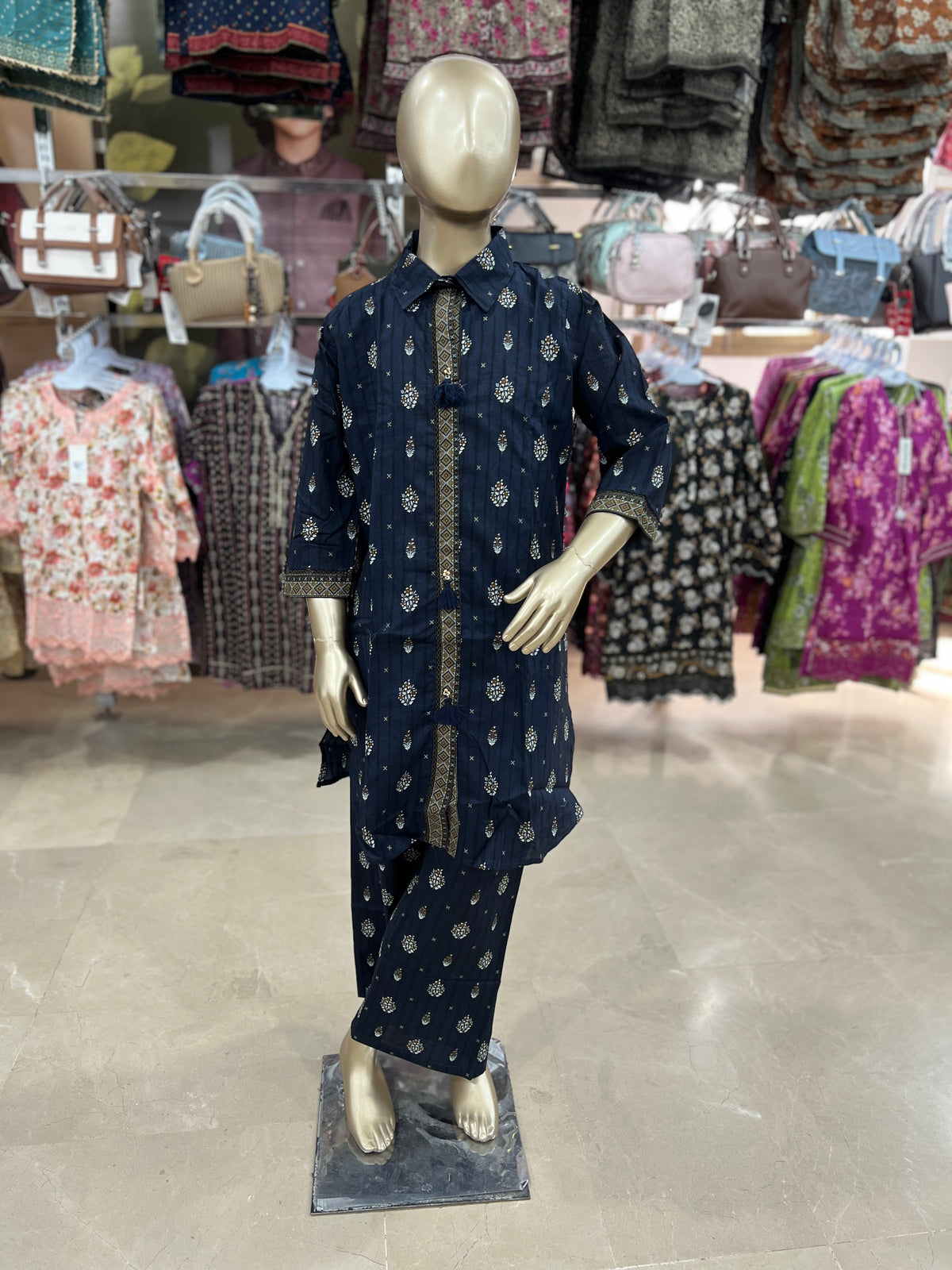 Kids Cotton Printed 2-Piece Suit with Flapper Style Trouser