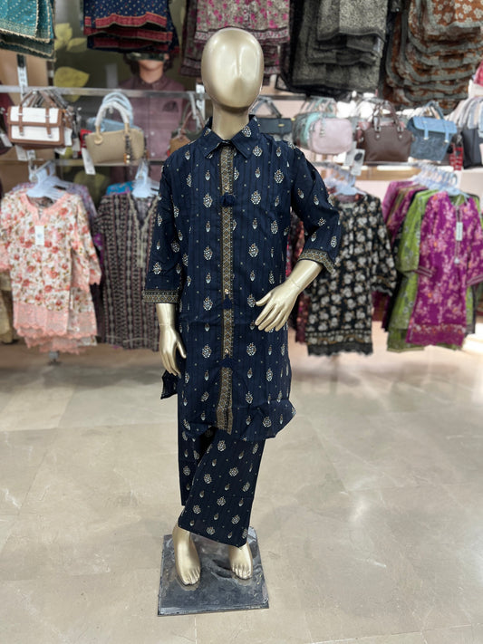 Kids Cotton Printed 2-Piece Suit with Flapper Style Trouser
