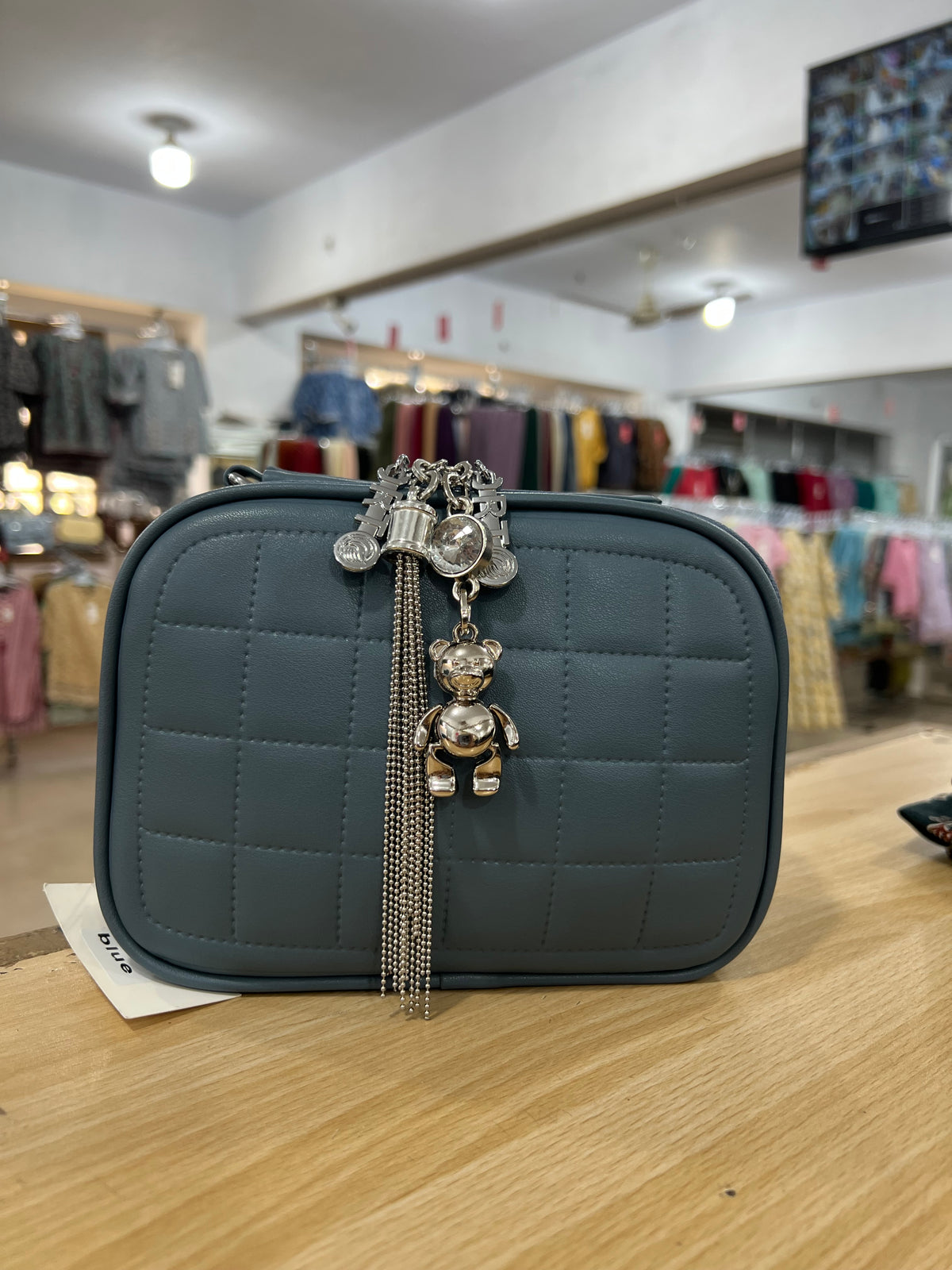 China Imported Quilted Purse with Cute Bear Keychain
