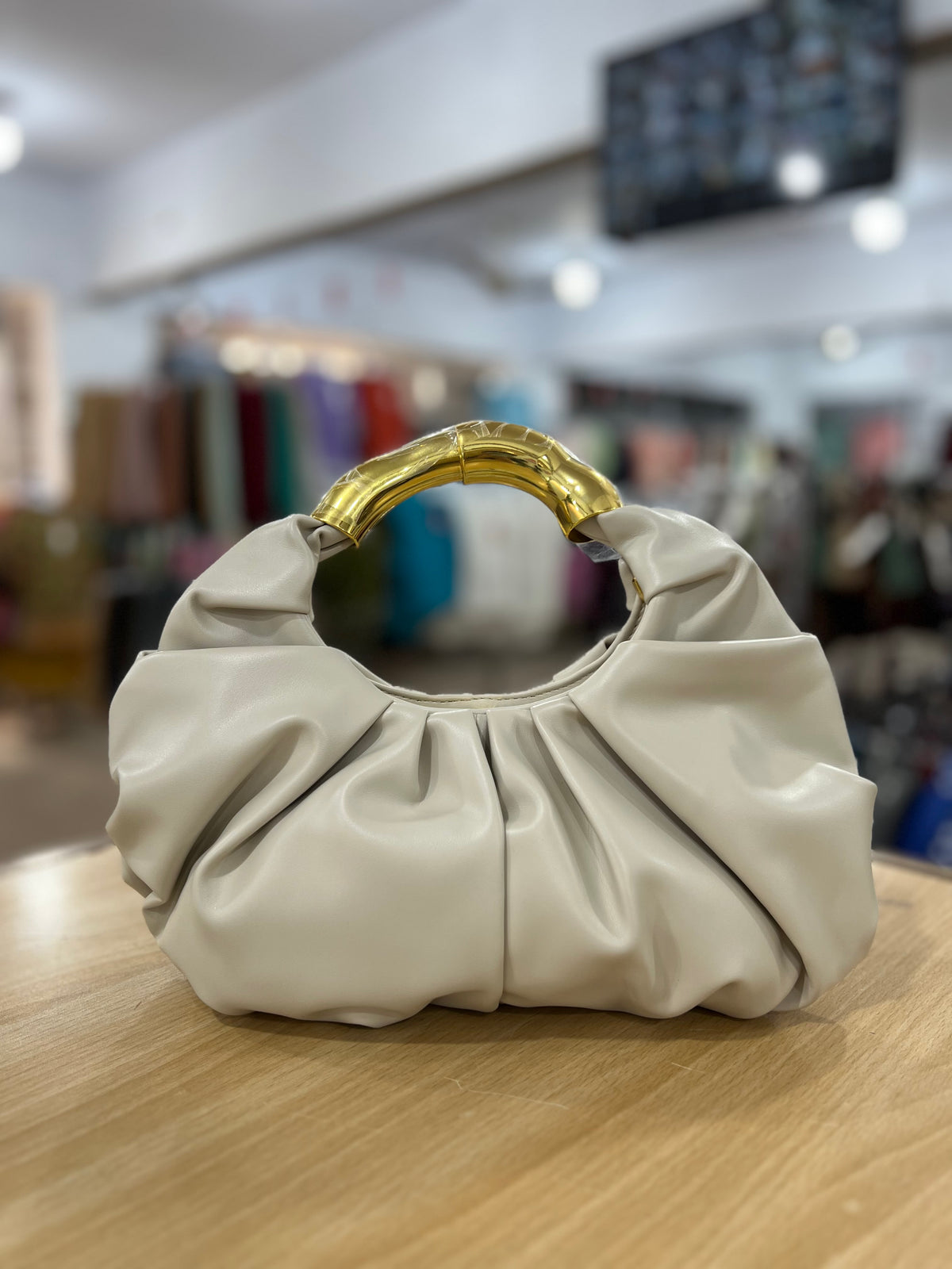 Ruched Gold Handle Party Wear Handbag